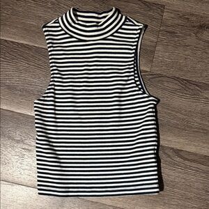 Striped Sleeveless Mock Neck Top